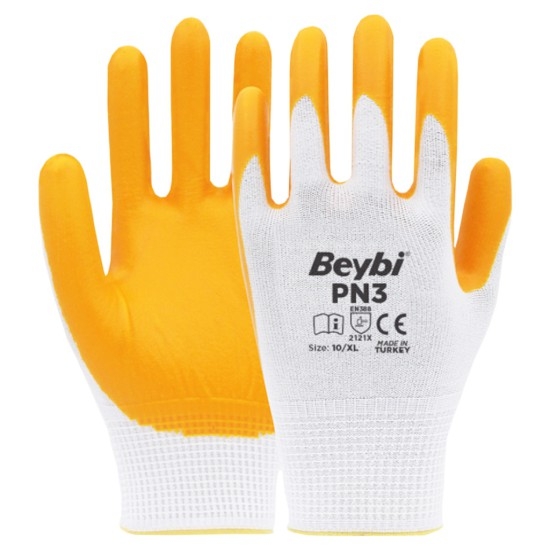 Beybi%20Pn3%20Sarı%20Polyester%20Örgü%20Nitril%20İş%20Eldiveni