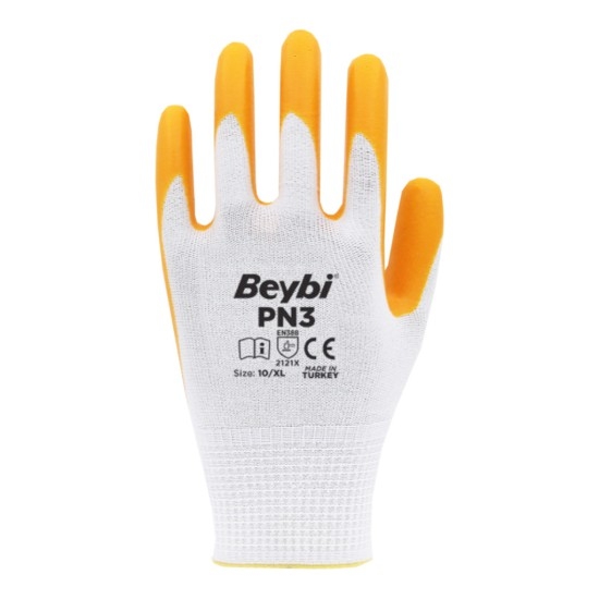 Beybi%20Pn3%20Sarı%20Polyester%20Örgü%20Nitril%20İş%20Eldiveni