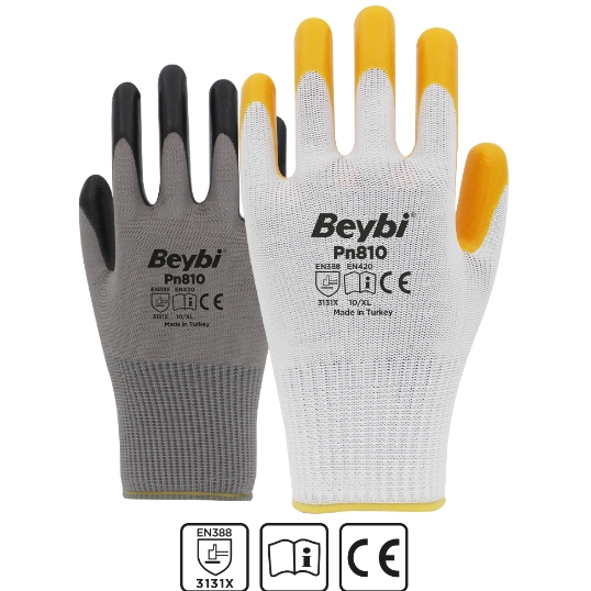 BEYBİ%20PN810%20Polyester%20Örme%20Nitril%20Eldiven