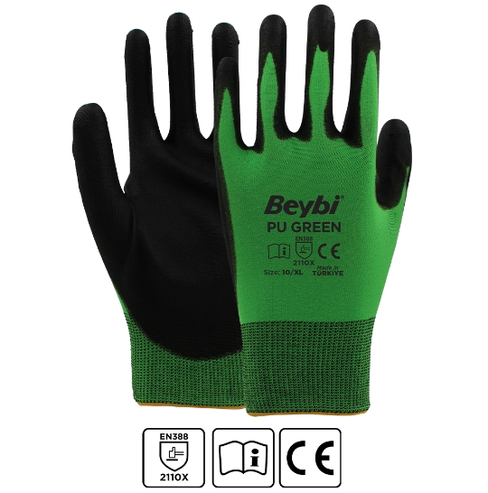 BEYBİ%20Pu%20Green%20Poliüretan%20Kaplı%20Polyester%20Örme%20Eldiven