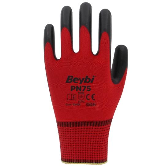 BEYBİ PN75 Polyester Örme Nitril Eldiven KIRMIZI