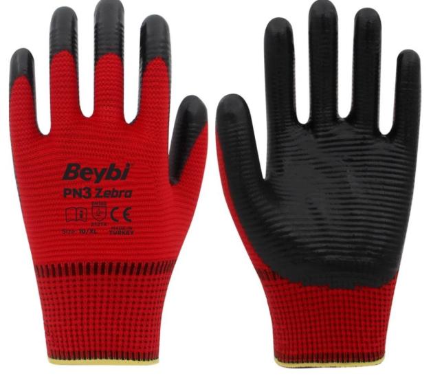 BEYBİ PN3 Zebra Polyester Örme Nitril Eldiven