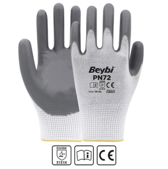 BEYBİ PN72 Polyester Örme Nitril Eldiven GRİ